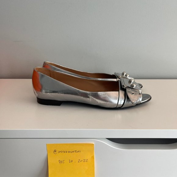 Hermes Silver Leather Open Flats with Palladium Hardware - Picture 6 of 10